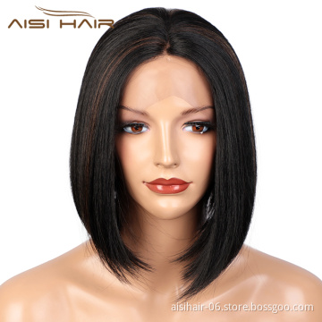 Aisi Hair New Design Short Bob Mixed Black Brown Wig Wholesale Silky Straight Natural Wave Wig Synthetic Wigs For Black Women